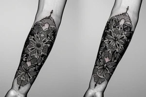Flower arm sleeve with art women tattoo idea