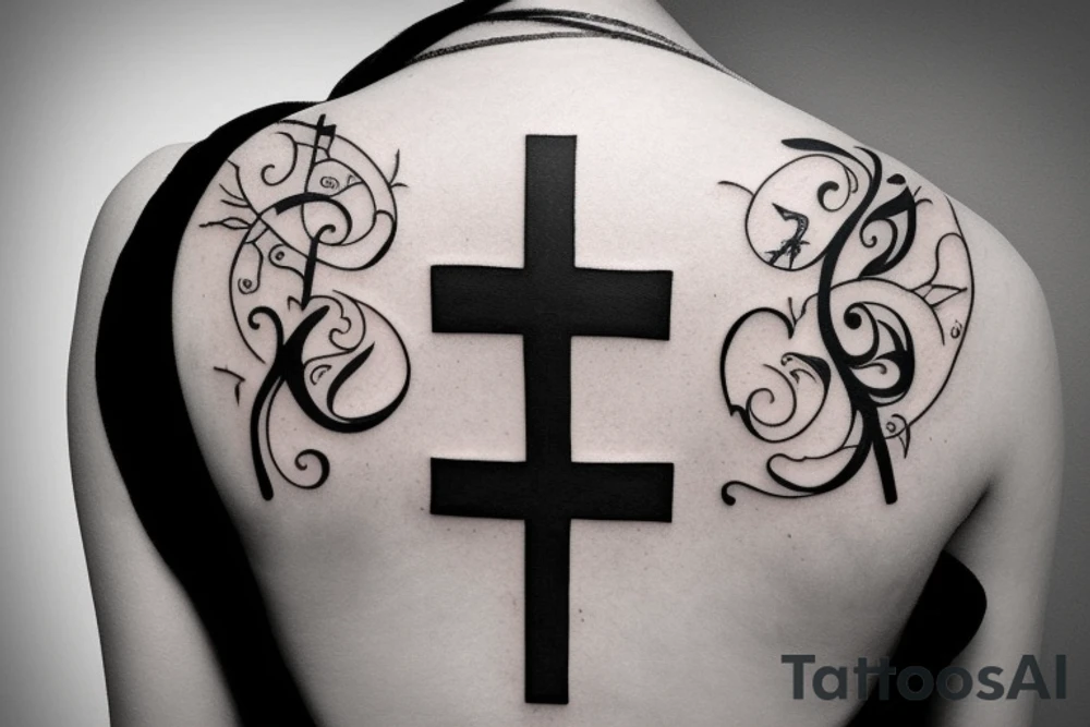 Black Cross on back tattoo idea