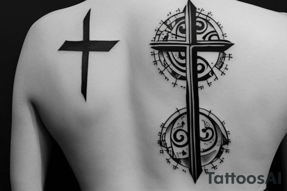 Black Cross on back tattoo idea