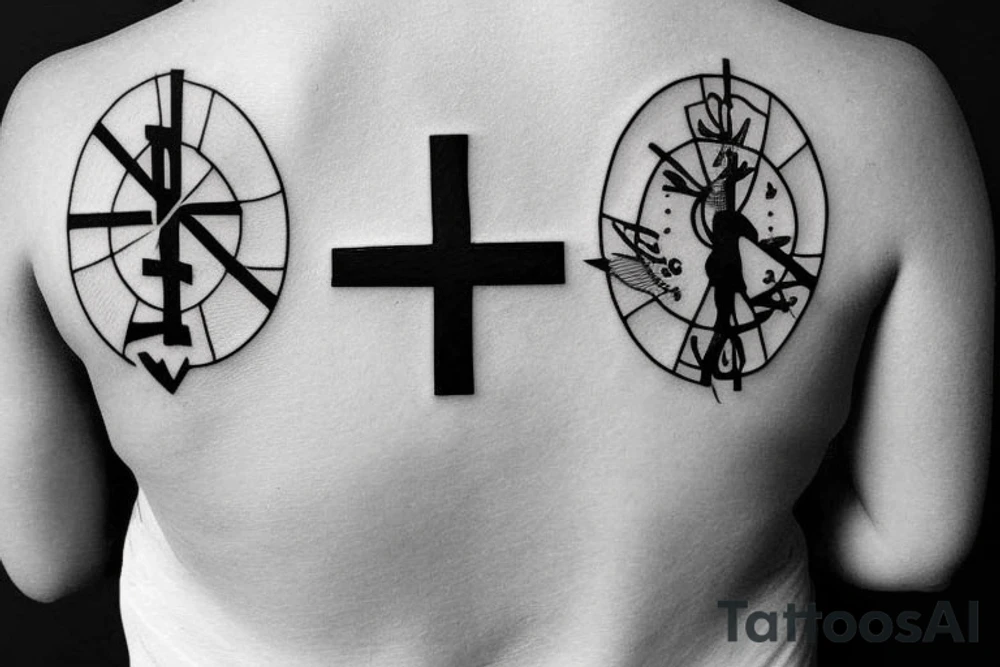 Black christian Cross on back tattoo idea