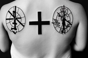 Black christian Cross on back tattoo idea