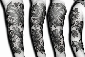 Flowers with angel arm sleeve tattoo idea