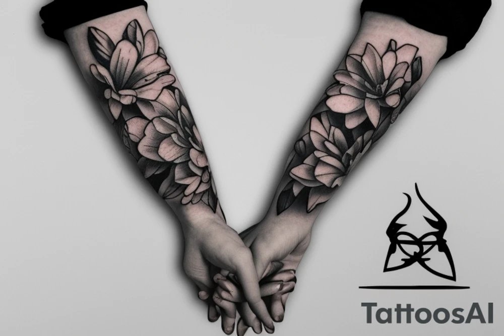 Flowers with devil and angle touching fingers
arm sleeve tattoo idea Flowers with devil and angle touching fingers
arm sleeve tattoo idea