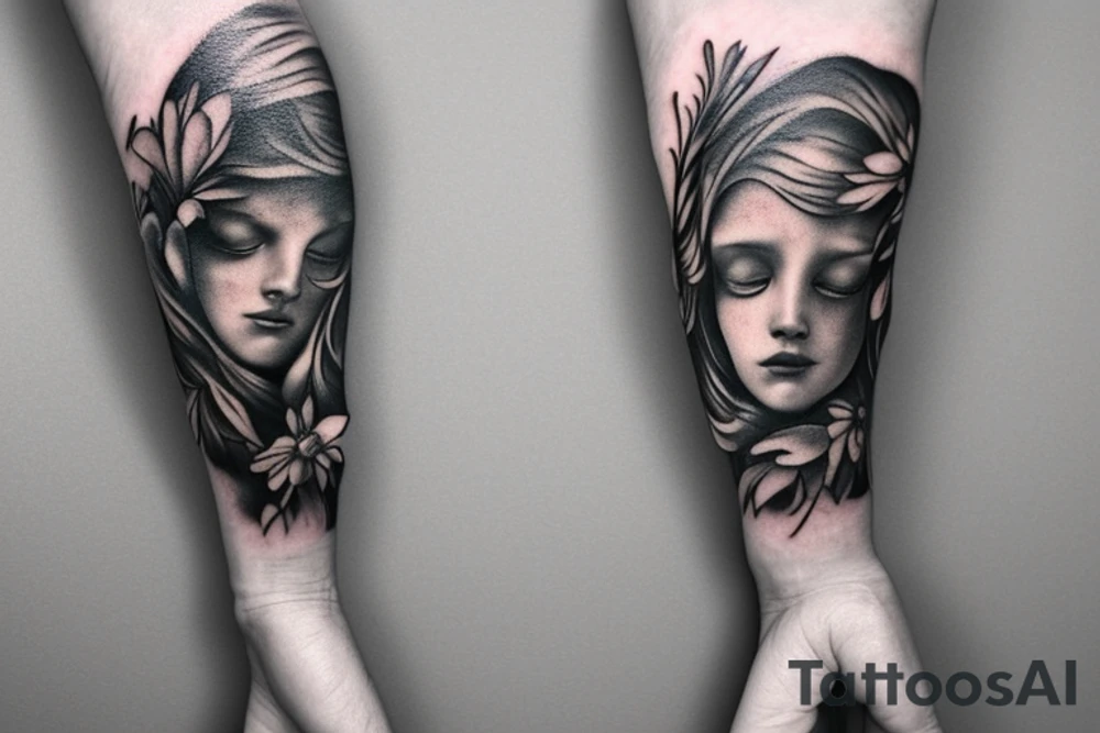 Flowers with devil and angel touching fingers
arm sleeve tattoo idea Flowers with devil and angel touching fingers
arm sleeve tattoo idea