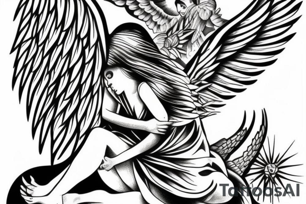 Angel guarding heaven tattoo idea