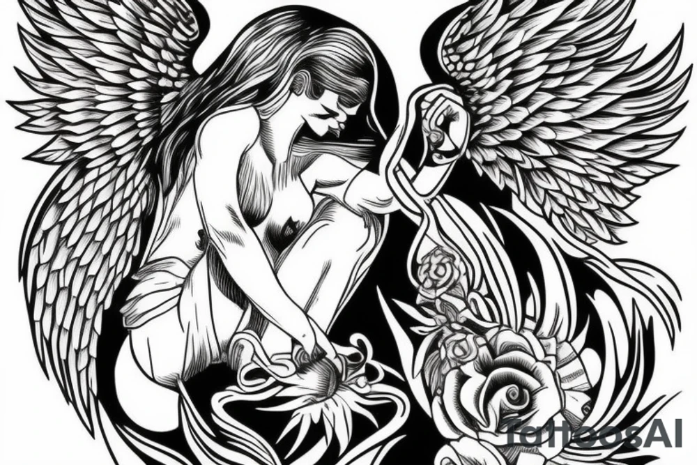 Angel guarding heaven tattoo idea