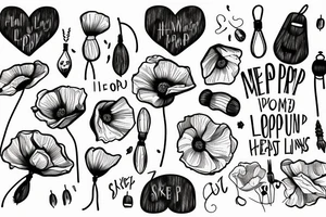 mary poppins with a heart beat line and a poppy flower tattoo idea