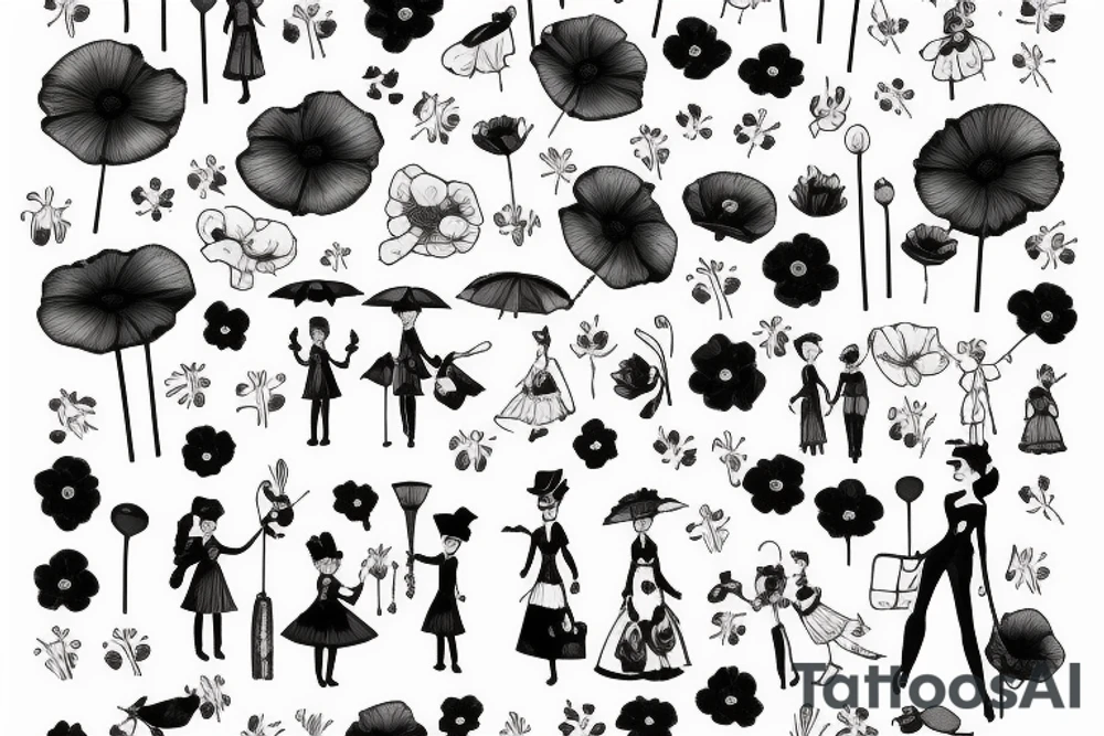 mary poppins with a poppy flower tattoo idea