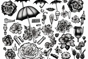 old fashioned british nanny with umbrella and flowers tattoo idea