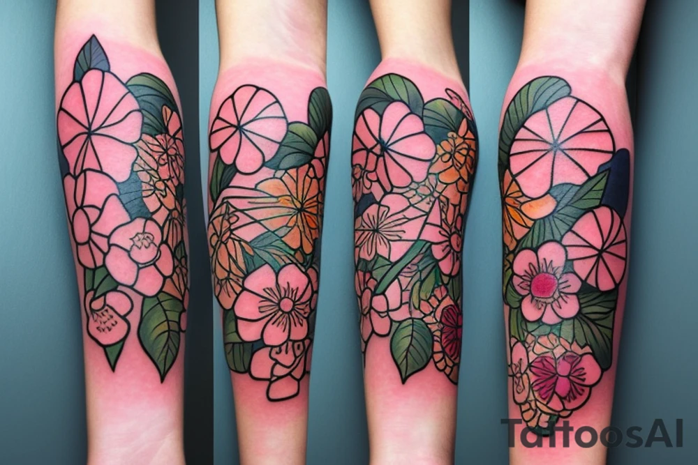 old fashioned British nanny holding umbrella and flowers tattoo idea