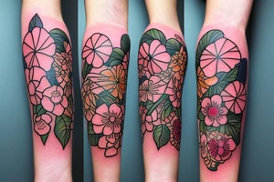 old fashioned British nanny holding umbrella and flowers tattoo idea
