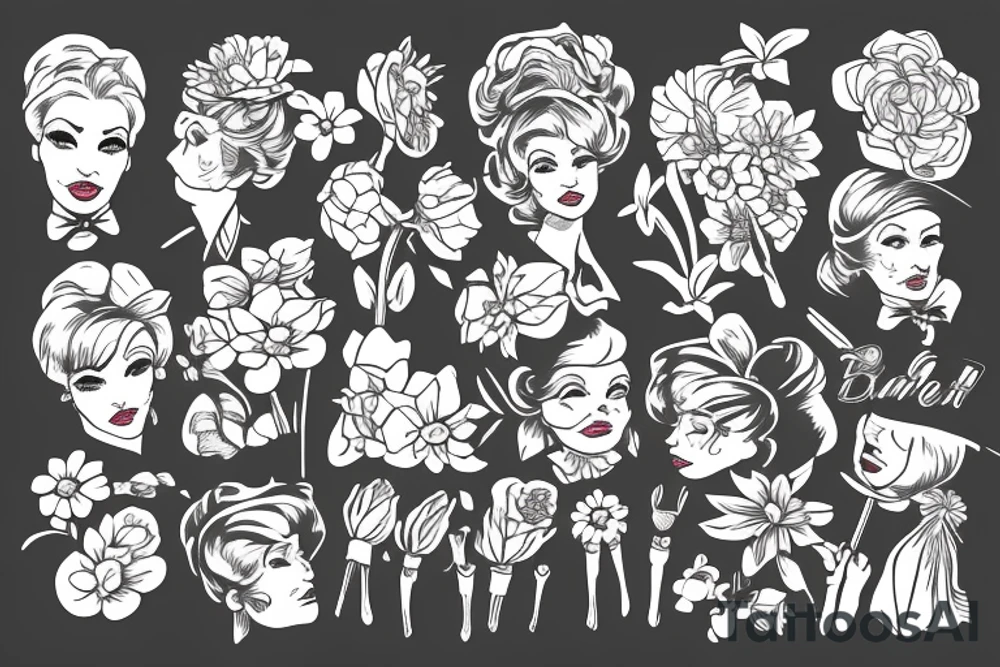 old fashioned British nanny holding umbrella and flowers tattoo idea