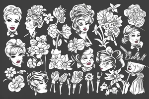 old fashioned British nanny holding umbrella and flowers tattoo idea
