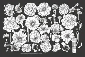 old fashioned British nanny holding umbrella and flowers tattoo idea