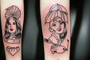 old fashioned British nanny holding umbrella tattoo idea
