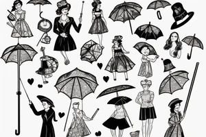 old fashioned British nanny holding umbrella tattoo idea