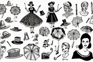 old fashioned British nanny holding umbrella tattoo idea