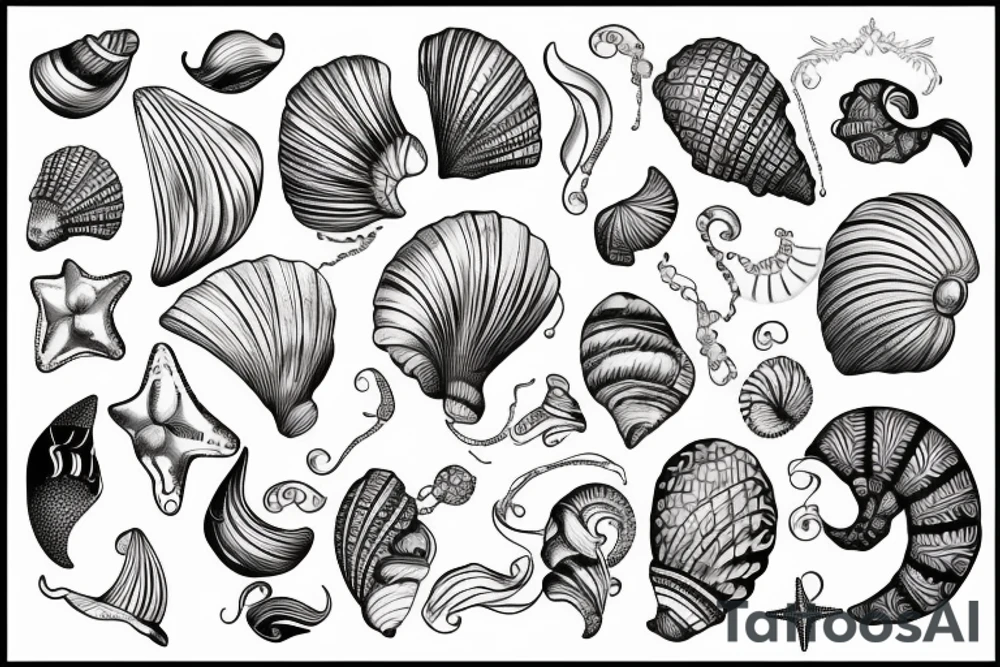 seashell with artistic background tattoo idea