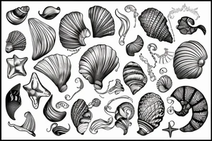 seashell with artistic background tattoo idea