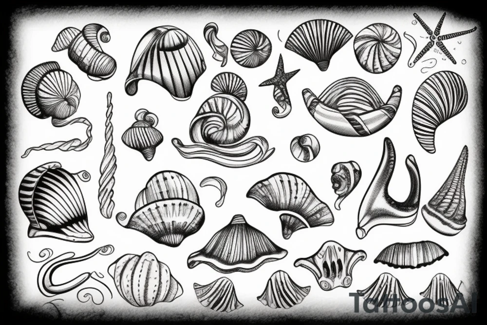 seashell with artistic background tattoo idea
