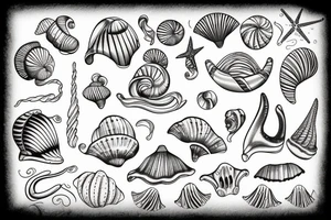 seashell with artistic background tattoo idea