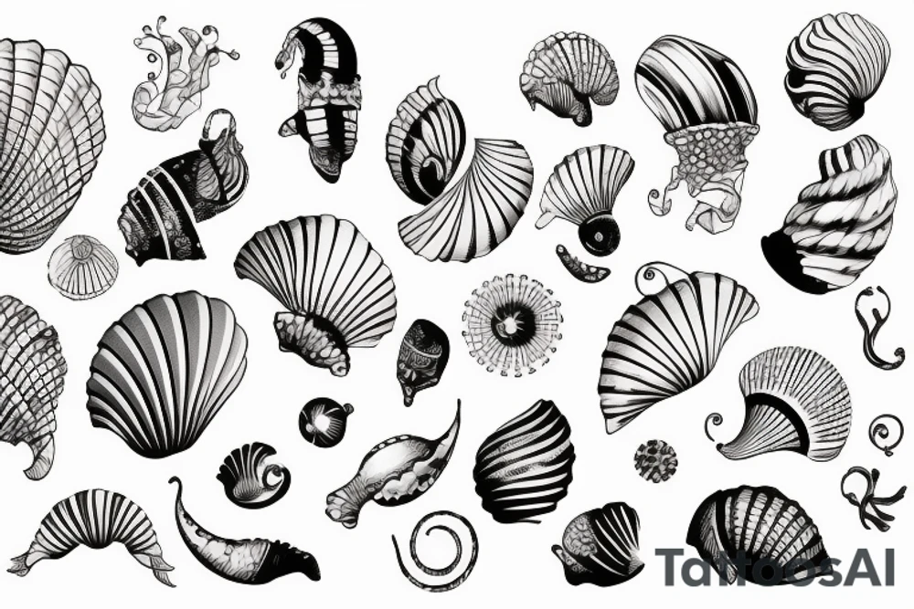 seashell with artistic background tattoo idea