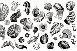seashell with artistic background tattoo idea