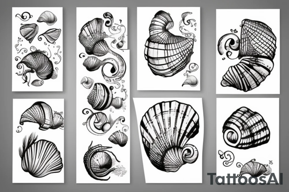 seashell with artistic background tattoo idea