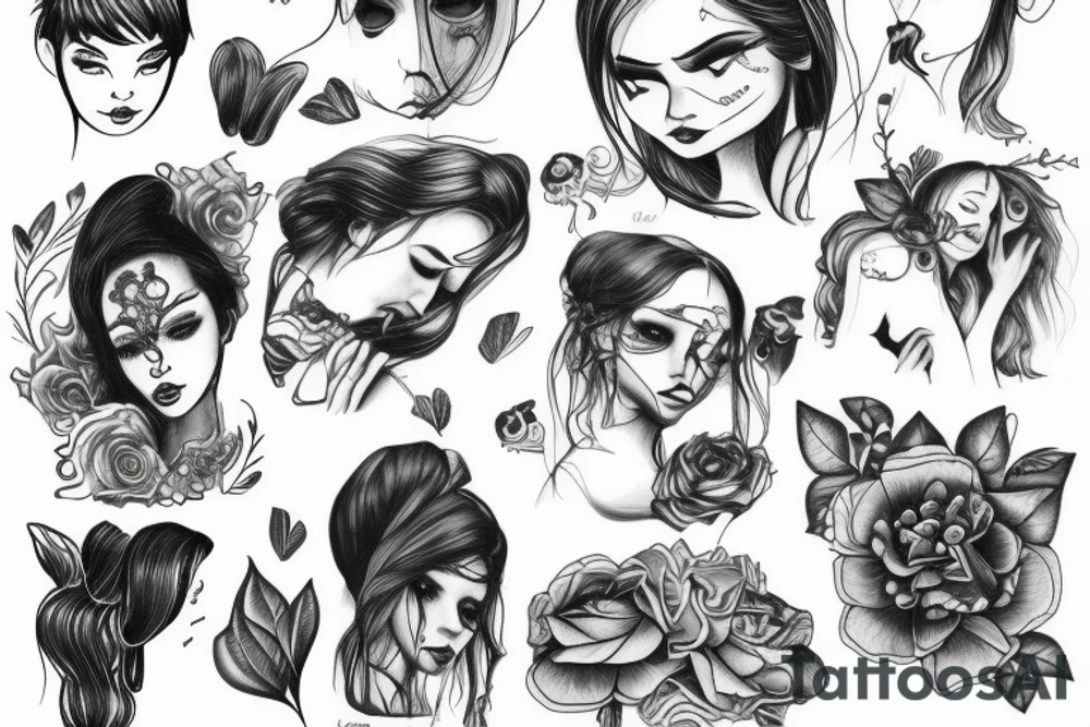 girl sad with ghost tattoo idea