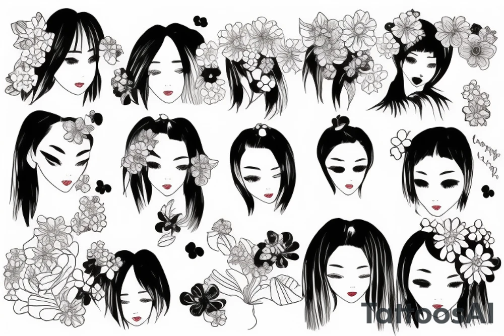 girl Japan style with flower tattoo idea