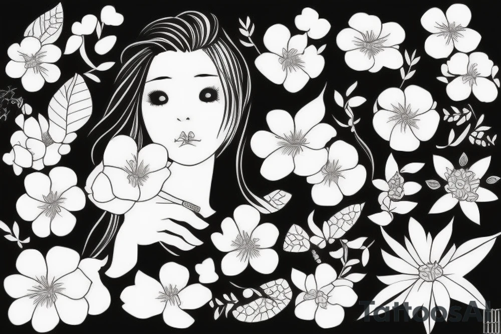 girl Japan style with flower tattoo idea