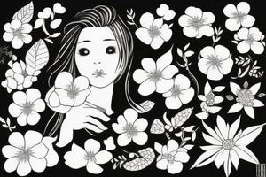 girl Japan style with flower tattoo idea