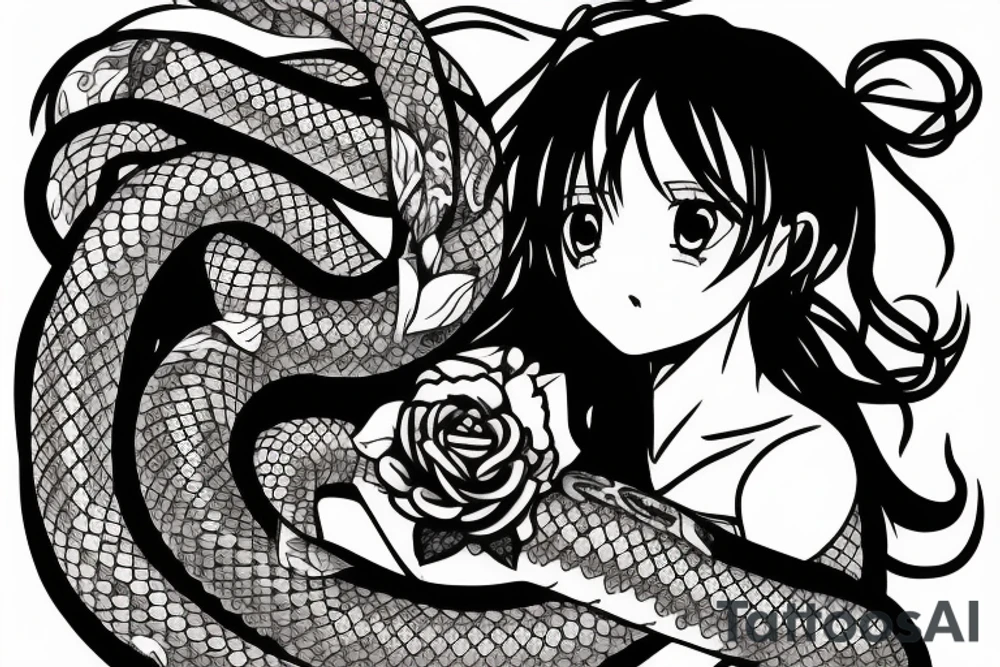 anime girl with snake and flower tattoo idea