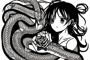 anime girl with snake and flower tattoo idea