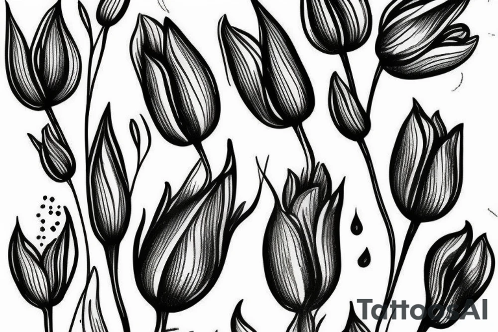 Fineline tulip with leafs tattoo idea