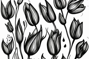 Fineline tulip with leafs tattoo idea