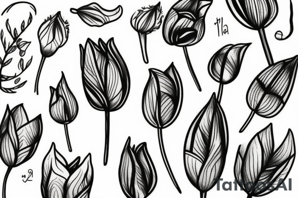 Fineline tulip with leafs tattoo idea