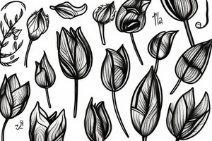 Fineline tulip with leafs tattoo idea