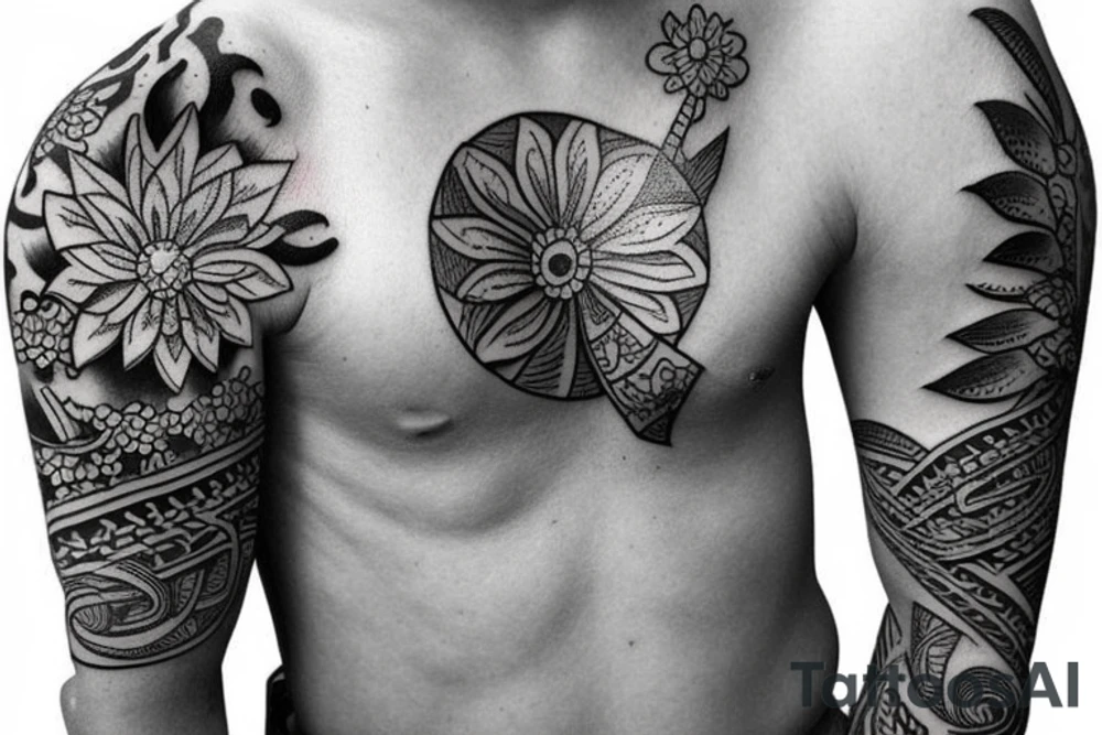 Tribals with flowers tattoo idea