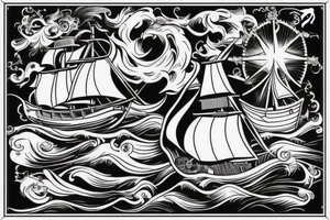 a big pirate ship which break though a wave tattoo idea
