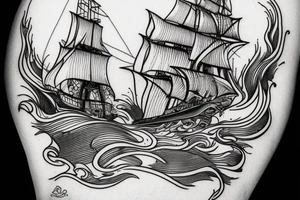 a big pirate ship which break though a wave tattoo idea