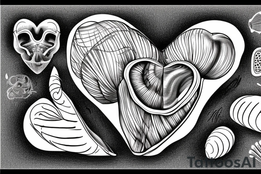 anatomical heart with shell on the bottom tattoo idea