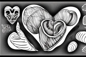 anatomical heart with shell on the bottom tattoo idea