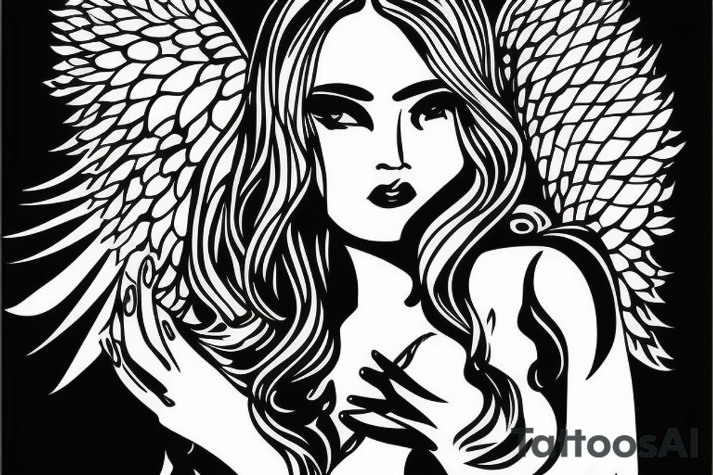 angel reaching to kill beautiful teen girl tattoo idea