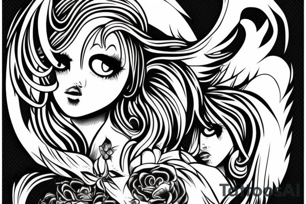 angel killing beautiful teen girl tattoo idea