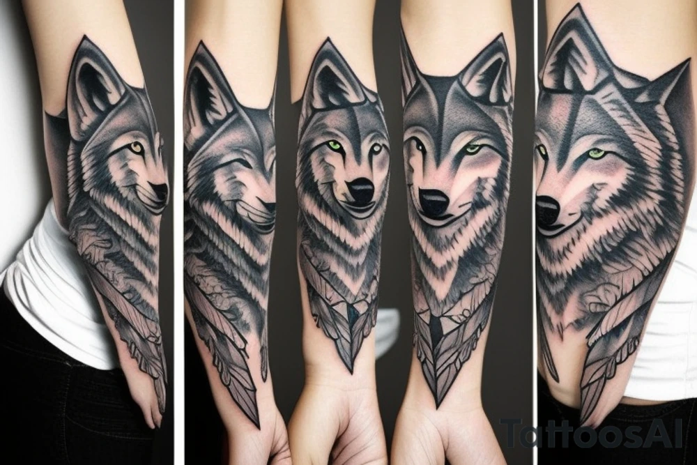 woman wearing a wolf tattoo idea