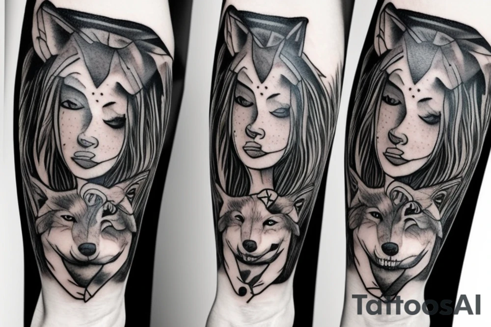 woman wearing a wolf tattoo idea