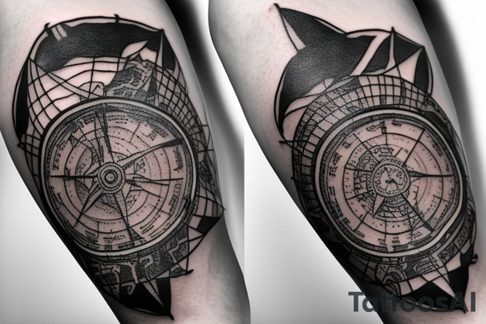 Sleeve with lion broken compass map colosseum tattoo idea