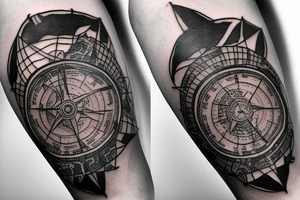 Sleeve with lion broken compass map colosseum tattoo idea