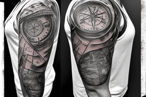 Sleeve with lion broken compass map colosseum tattoo idea
